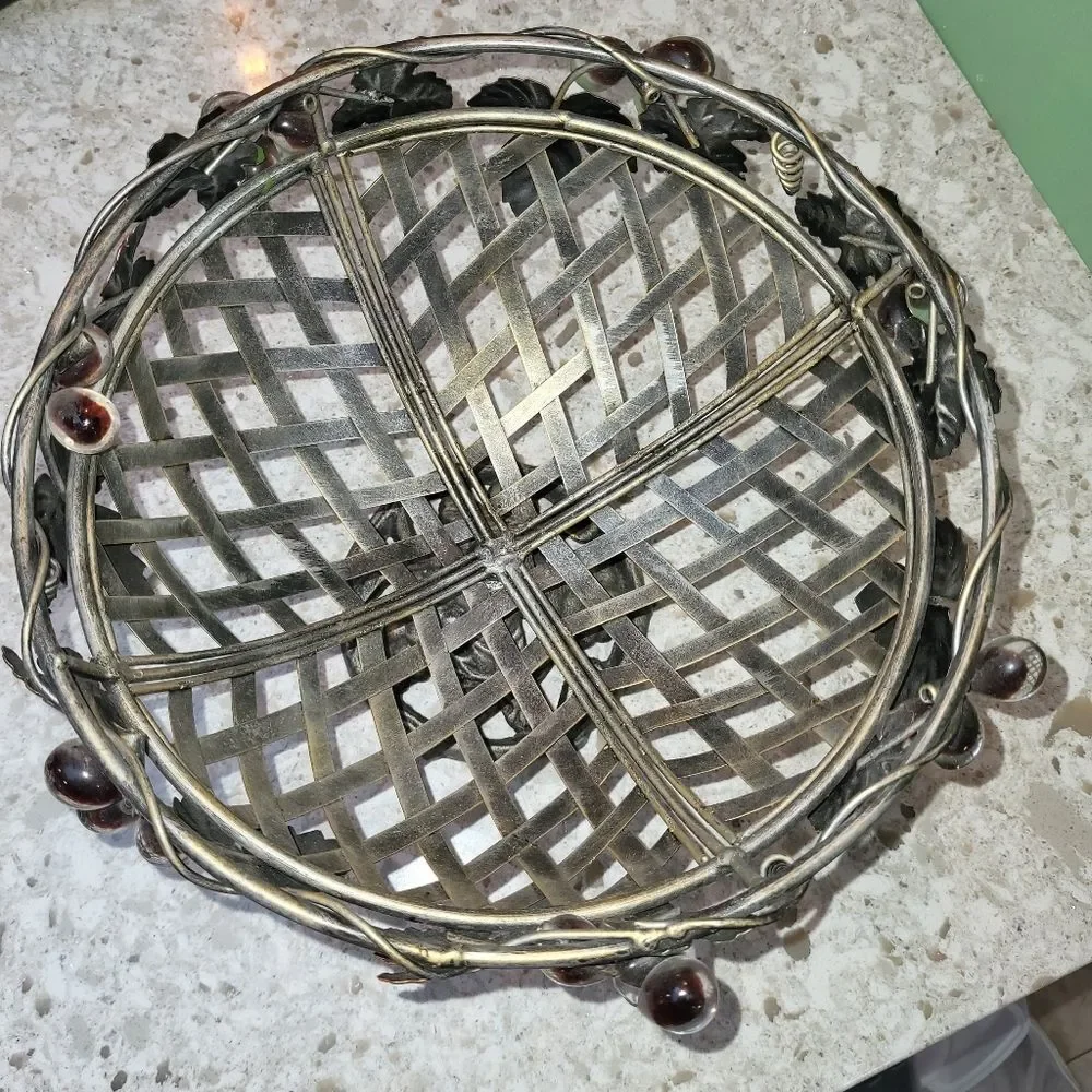 Heavy 12 Inch Steel / Iron Fruit Bowl / Tuscany / Vineyard